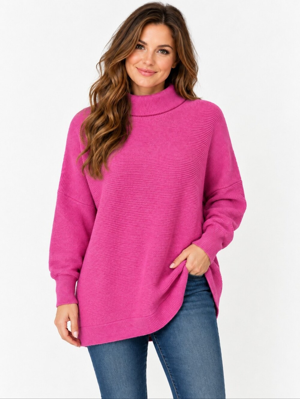 Free People Ottoman Slouchy Tunic Sweater Electric Pink XS